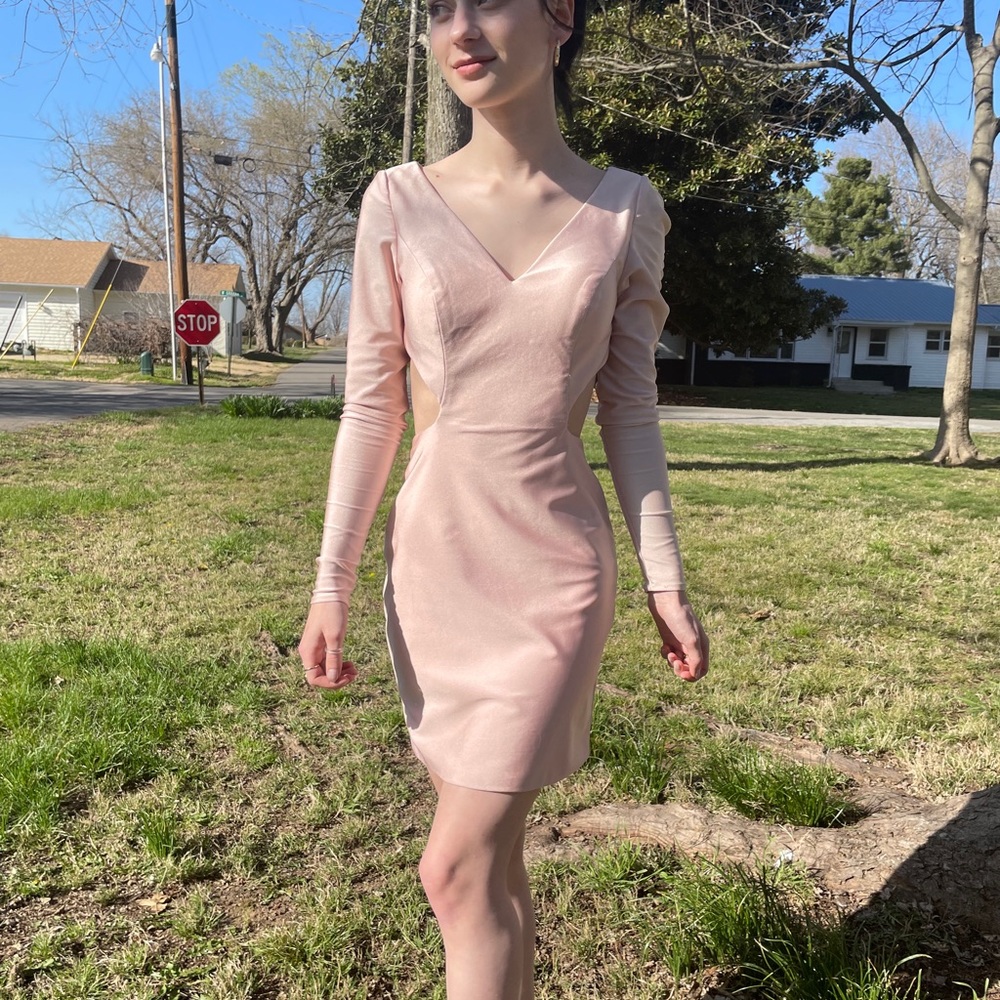Party dress, stretch satin, size 0, cut out, Blush pink, Intrigue by Blush.